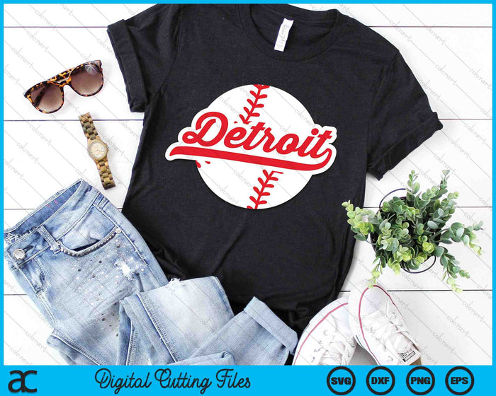 Detroit Baseball Vintage Michigan Pride Love City Red SVG PNG digitale snijbestanden 