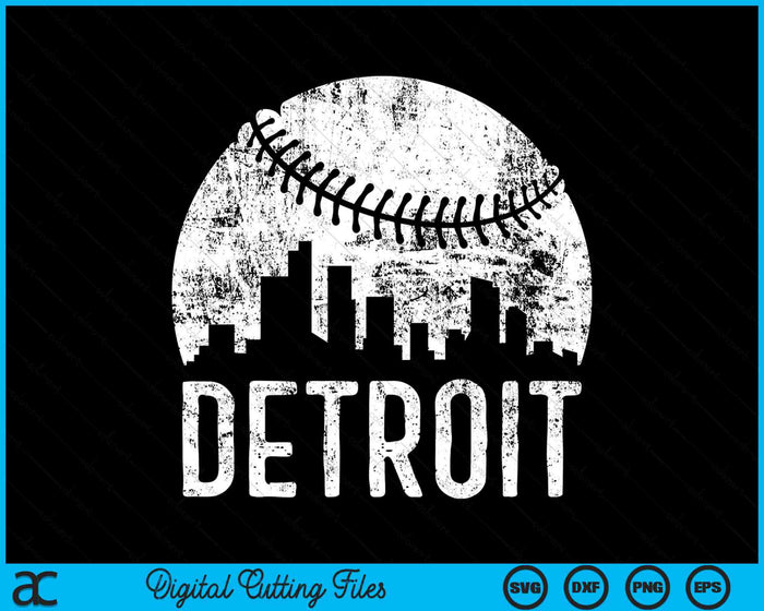 Detroit Skyline Vintage Detroit Baseball SVG PNG Digital Cutting Files