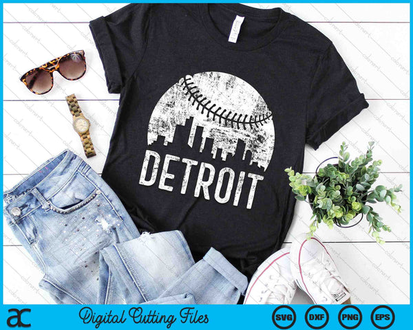 Detroit Skyline Vintage Detroit Baseball SVG PNG Digital Cutting Files