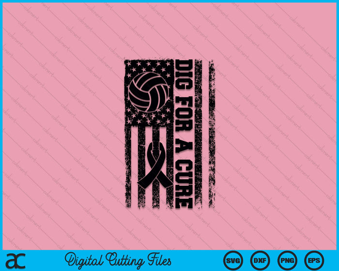 Dig For A Cure Breast Cancer Volleyball Pink American Flag SVG PNG Digital Printable Files
