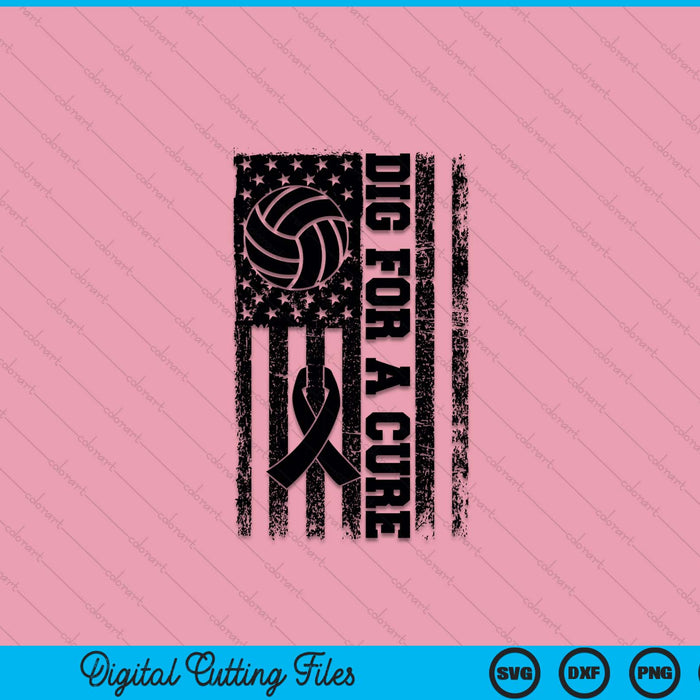 Dig For A Cure Breast Cancer Volleyball Pink American Flag SVG PNG Digital Printable Files