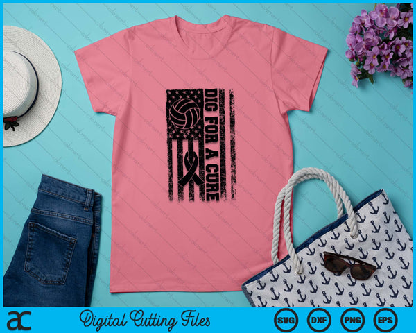 Dig For A Cure Breast Cancer Volleyball Pink American Flag SVG PNG Digital Printable Files
