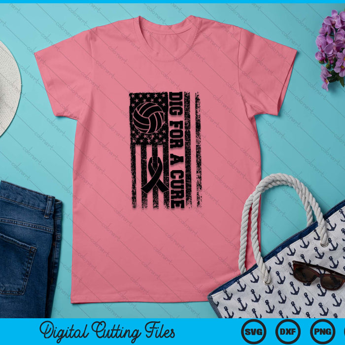 Dig For A Cure Breast Cancer Volleyball Pink American Flag SVG PNG Digital Printable Files