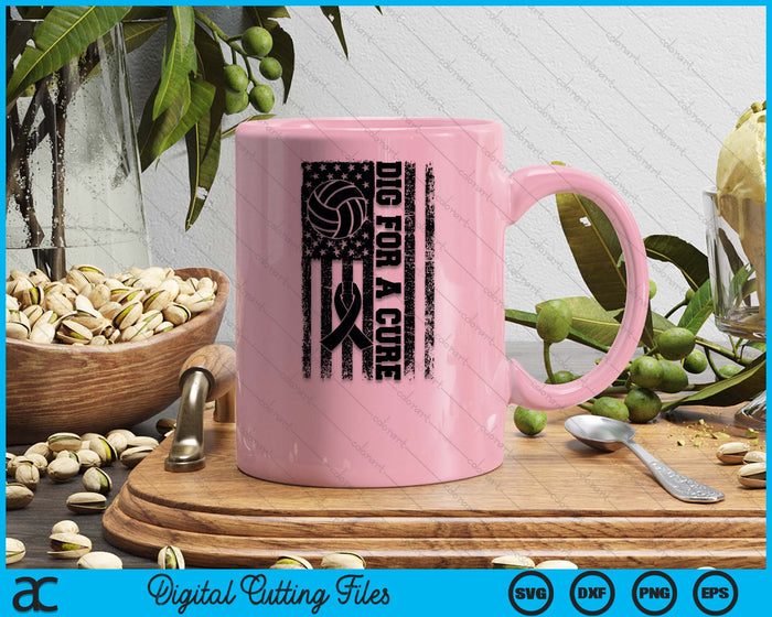 Dig For A Cure Breast Cancer Volleyball Pink American Flag SVG PNG Digital Printable Files