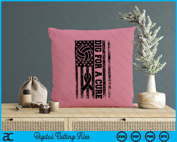 Dig For A Cure Breast Cancer Volleyball Pink American Flag SVG PNG Digital Printable Files