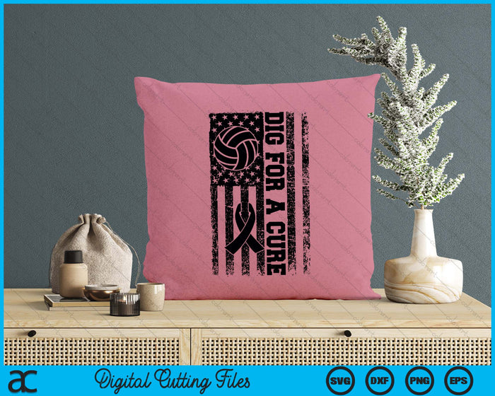 Dig For A Cure Breast Cancer Volleyball Pink American Flag SVG PNG Digital Printable Files