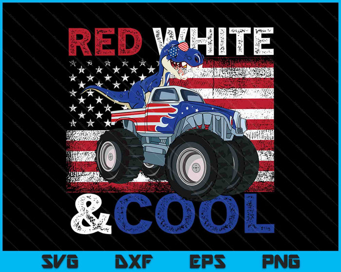 Dinosaur Monster Truck Dino 4 juli jongens Amerikaanse vlag SVG PNG digitale afdrukbare bestanden