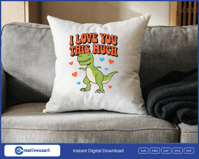 Dinosaur Valentine tiny arms SVG design on a white throw pillow