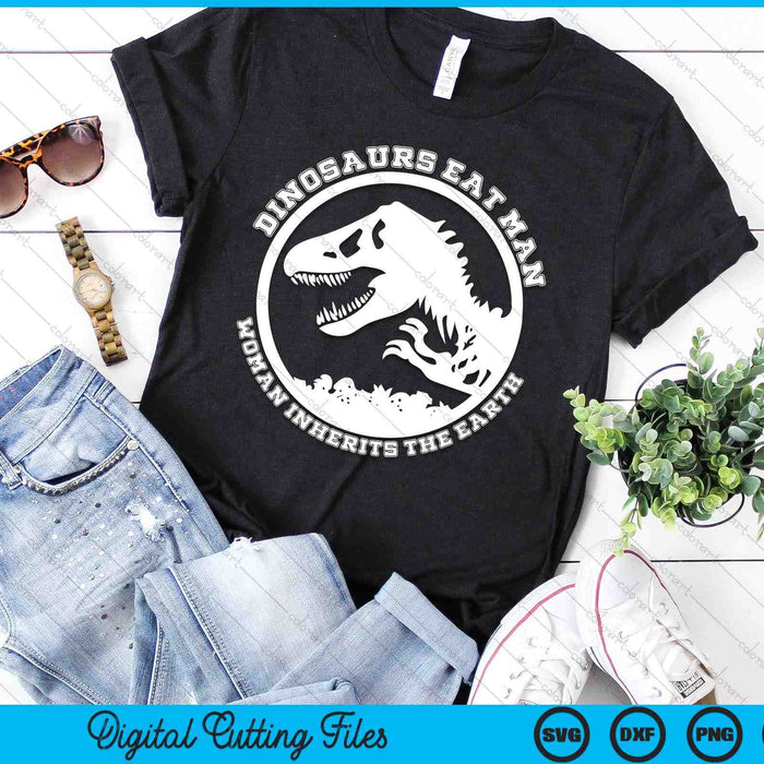 Dinosaurs Eat Man Woman Inherits The Earth Jurassic SVG PNG Digital Cutting Files