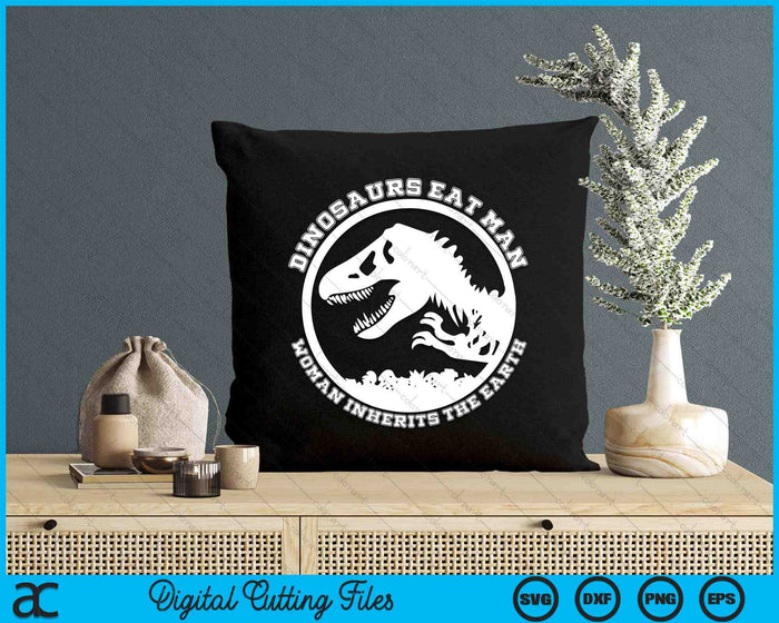 Dinosaurs Eat Man Woman Inherits The Earth Jurassic SVG PNG Digital Cutting Files