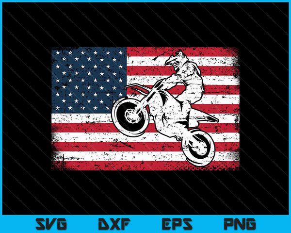 Dirt Bike Bandera Americana Motocross Biker 4 de julio SVG PNG Cortar archivos imprimibles