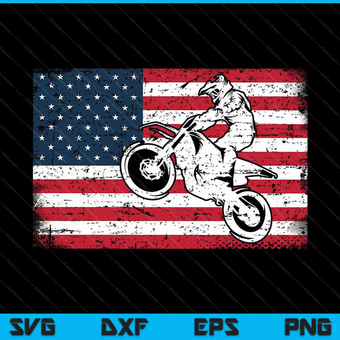 Dirt Bike Amerikaanse vlag Motocross Biker 4 juli SVG PNG snijden afdrukbare bestanden