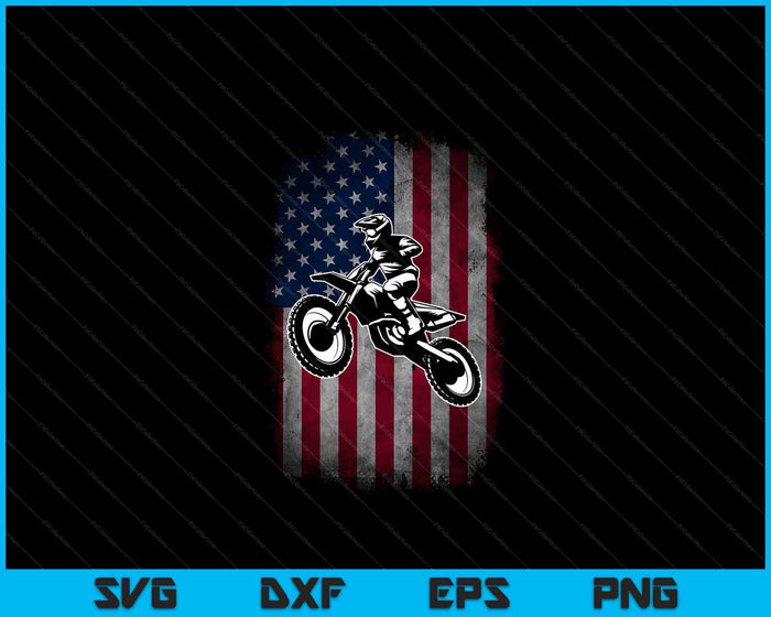 Dirt Bike Amerikaanse vlag Motocross Biker 4 juli SVG PNG digitale snijbestanden