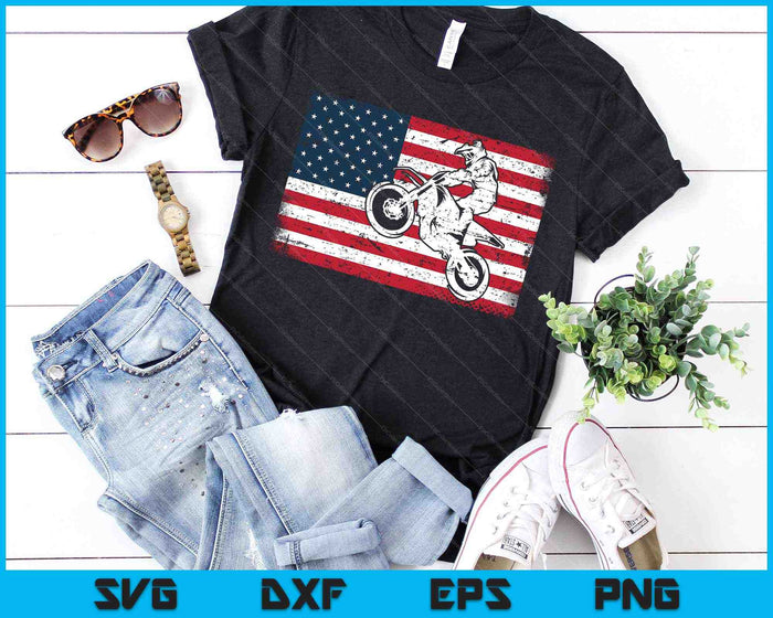 Dirt Bike American Flag Motocross Biker 4th of July SVG PNG Cutting Printable Files