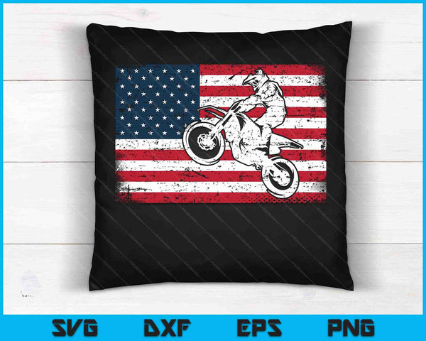 Dirt Bike Amerikaanse vlag Motocross Biker 4 juli SVG PNG snijden afdrukbare bestanden