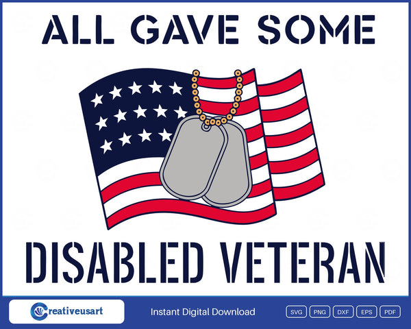 Disabled Veteran All Gave Some SVG, two dog tags on a ball chain over a waving American flag