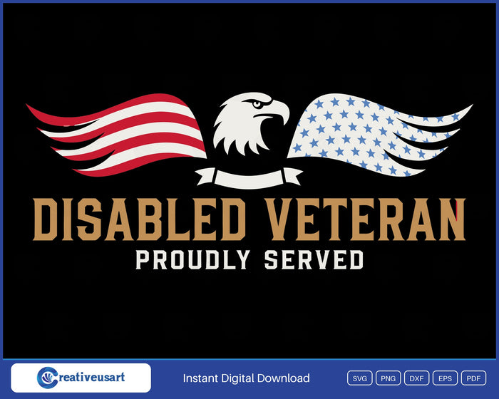 Disabled Veteran Proudly Served SVG, a bald eagle with American flag stripe and star wings