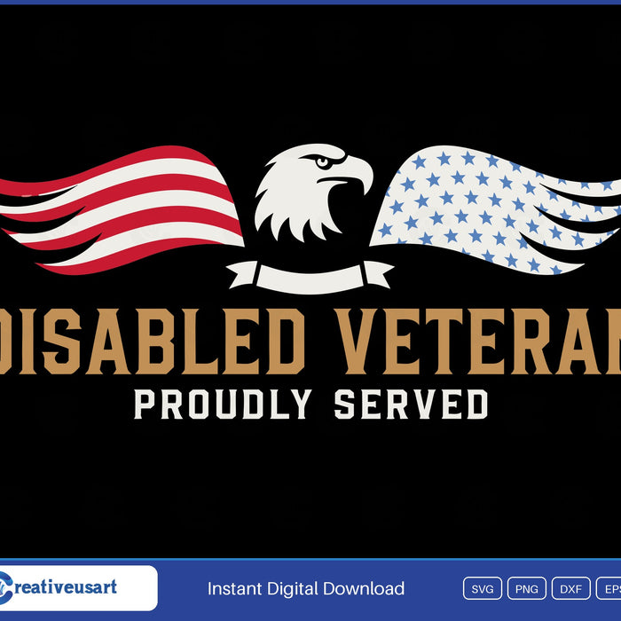 Disabled Veteran Proudly Served SVG, a bald eagle with American flag stripe and star wings