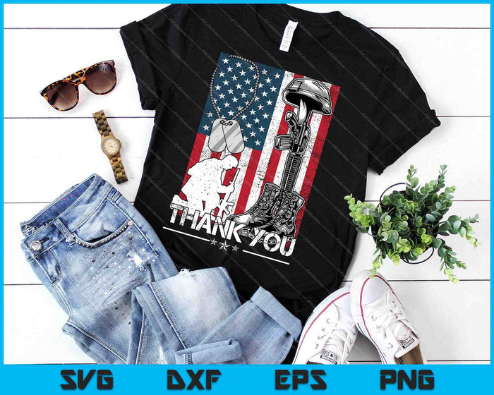 Distressed Memorial Day Flag Military Boots Dog Thank You SVG PNG Cutting Printable Files