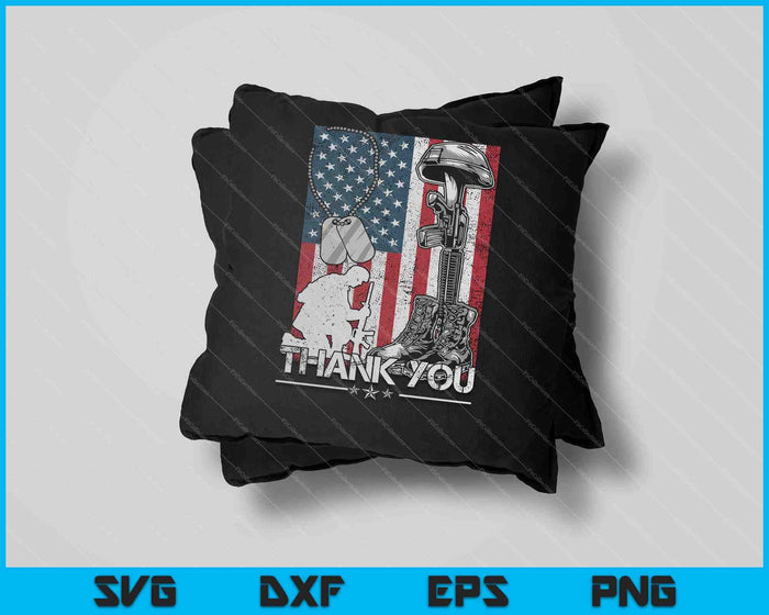 Distressed Memorial Day Flag Military Boots Dog Thank You SVG PNG Cutting Printable Files