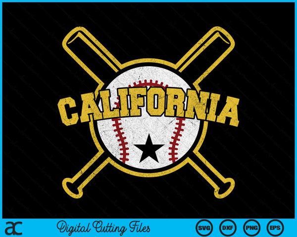 Distressed Retro California Baseball SVG PNG Cutting Printable Files