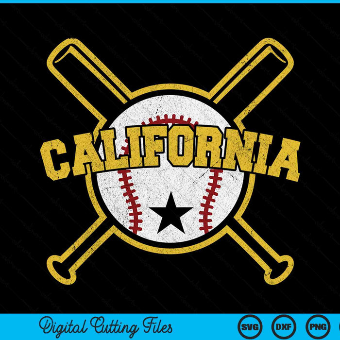 Distressed Retro California Baseball SVG PNG Cutting Printable Files