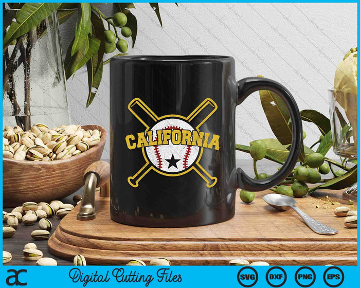 Distressed Retro California Baseball SVG PNG Cutting Printable Files