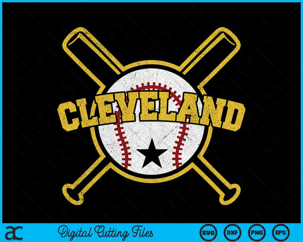 Distressed Retro Cleveland Baseball Vintage SVG PNG Digital Cutting Files