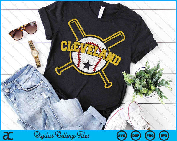 Distressed Retro Cleveland Baseball Vintage SVG PNG Digital Cutting Files