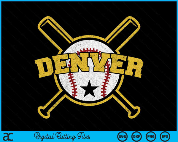 Distressed Retro Denver Baseball SVG PNG Cutting Printable Files