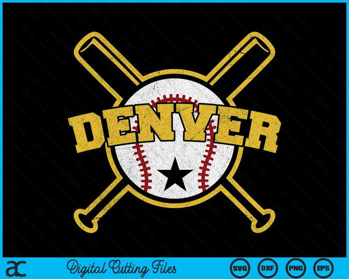 Distressed Retro Denver Baseball SVG PNG Cutting Printable Files