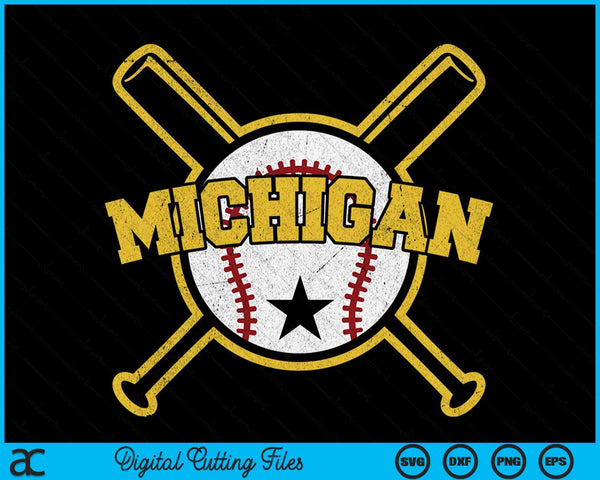 Verontruste Retro Michigan Baseball SD Vintage SVG PNG digitale snijbestanden