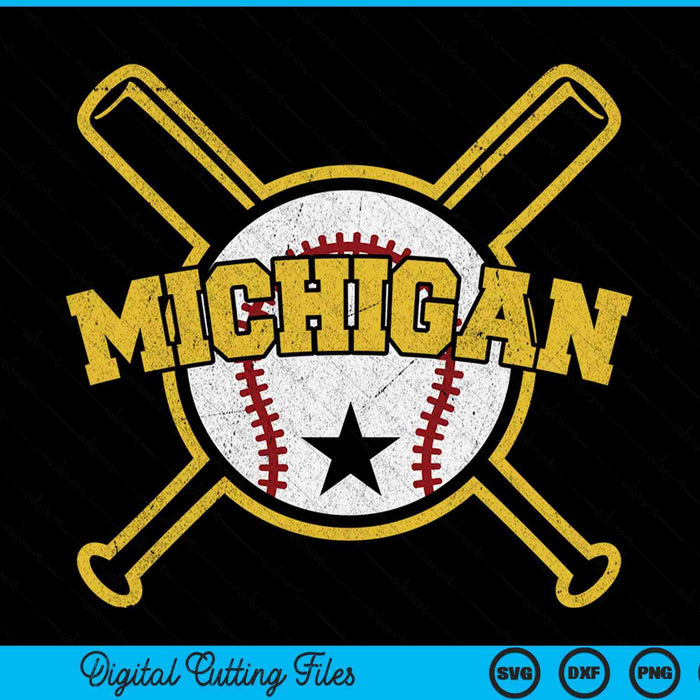 Distressed Retro Michigan Baseball SD Vintage SVG PNG Digital Cutting Files
