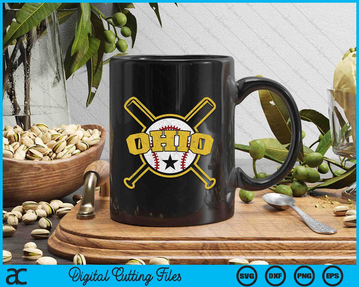 Verontruste Retro Ohio Baseball SD Vintage SVG PNG digitale snijbestanden 