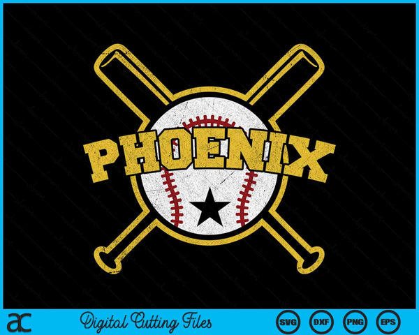 Distressed Retro Phoenix Baseball SVG PNG Cutting Printable Files
