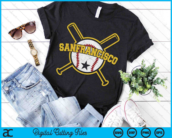 Distressed Retro San Francisco Baseball SVG PNG Cutting Printable Files