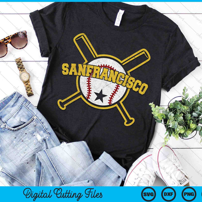 Distressed Retro San Francisco Baseball SVG PNG Cutting Printable Files