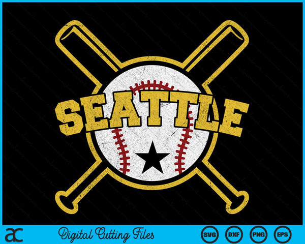 Distressed Retro Seattle Baseball SD Vintage SVG PNG Digital Cutting Files