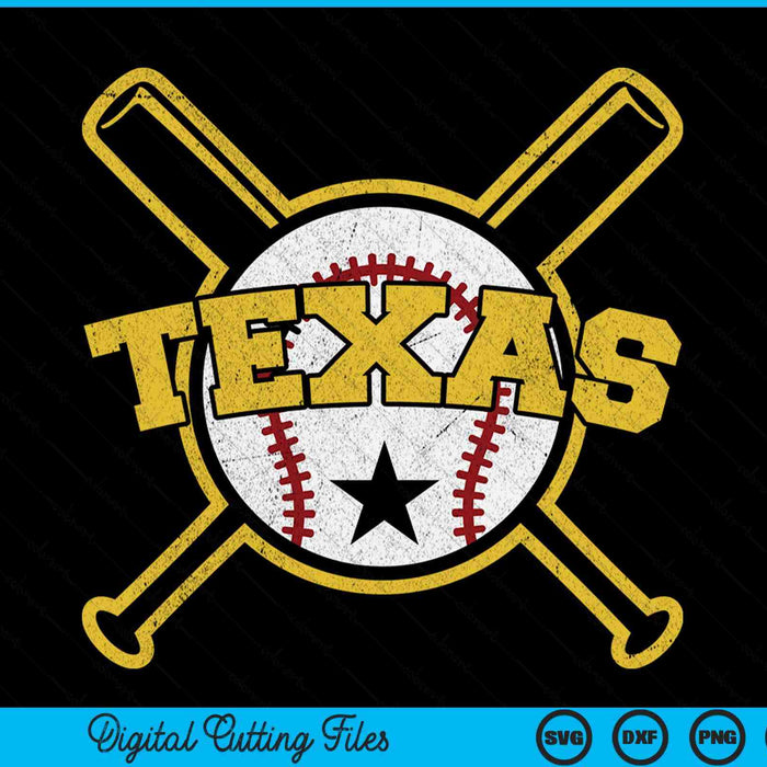 Distressed Retro Texas Baseball SD Vintage SVG PNG Digital Cutting Files