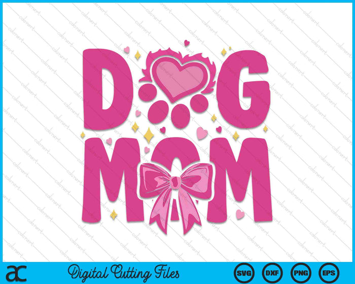 Dog Mom Pet Parents Paw Print and Bow Valentine's Day SVG PNG Digital Printable Files