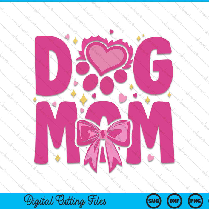 Dog Mom Pet Parents Paw Print and Bow Valentine's Day SVG PNG Digital Printable Files