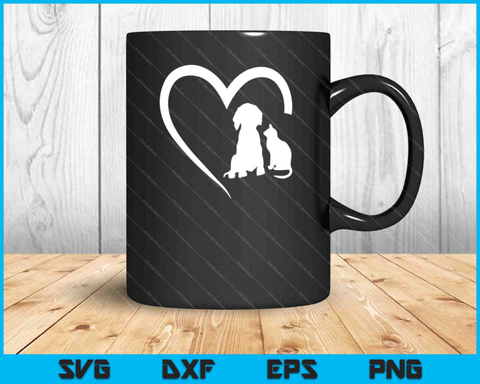 Hond puppy en baby hond en kat hart SVG PNG snijden afdrukbare bestanden