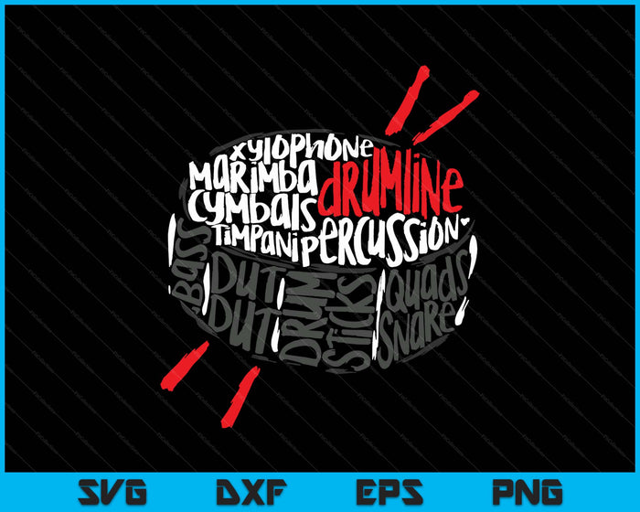 Drumline Marching Band Word Cloud Art SVG PNG Digital Printable Files