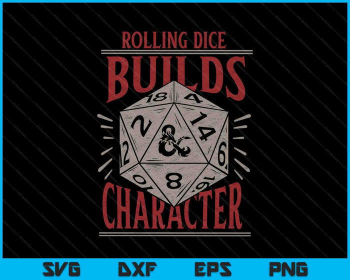 Dungeons & Dragons Rolling Dice bouwt karakter SVG PNG digitale snijbestanden