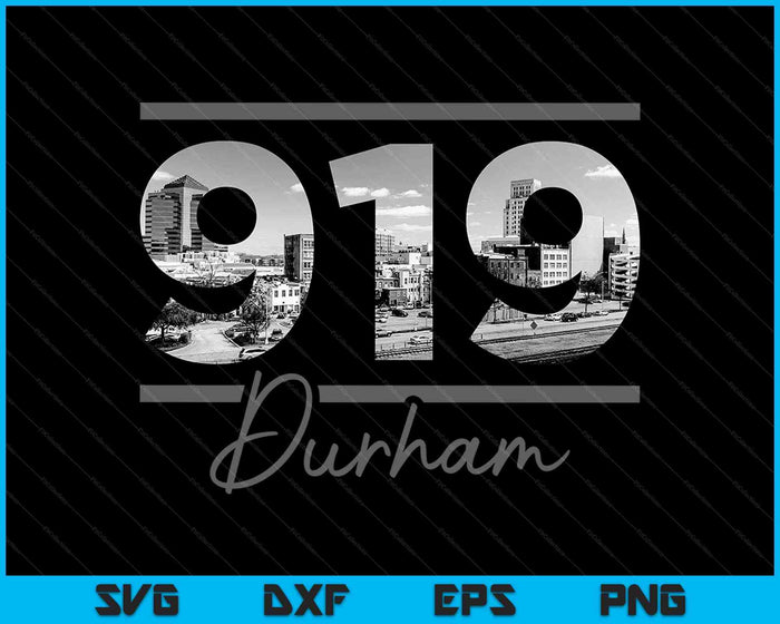 Durham 919 Código de área Skyline Carolina del Norte Vintage SVG PNG Cortar archivos imprimibles