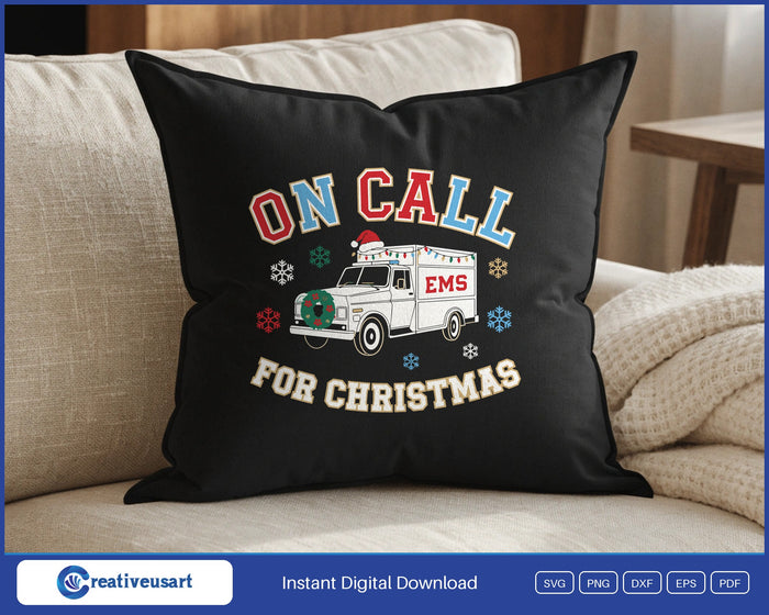 EMS On Call For Christmas design on a black throw pillow