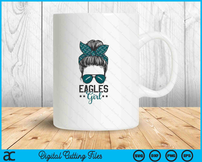 Eagles Girl Tee Messy Bun Football SVG PNG Digital Printable Files
