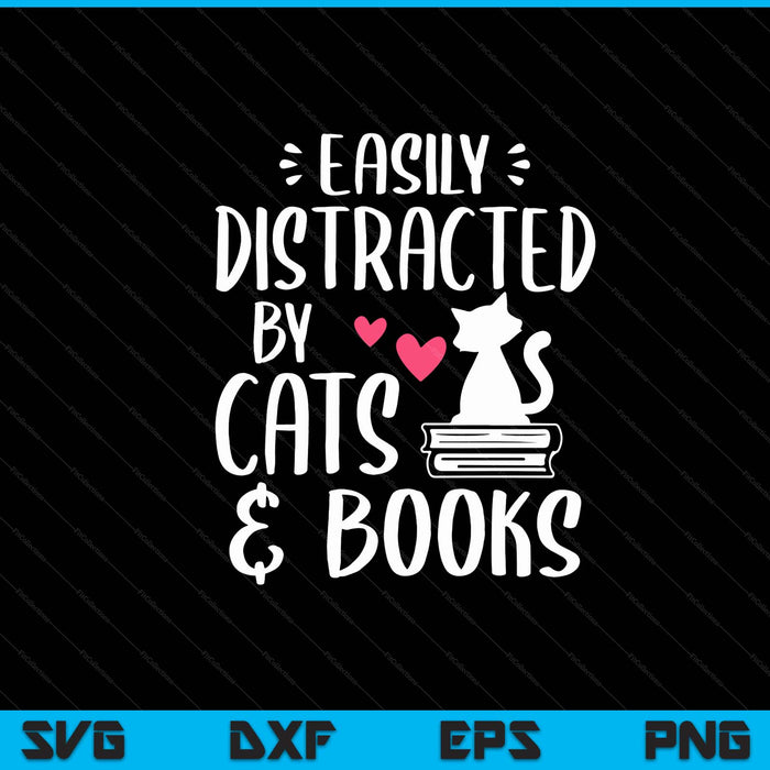 Easily Distracted By Cats And Books Cat & Book Lover Sleeve SVG PNG Digital Cutting Files