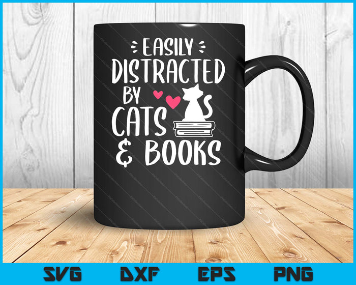 Easily Distracted By Cats And Books Cat & Book Lover Sleeve SVG PNG Digital Cutting Files