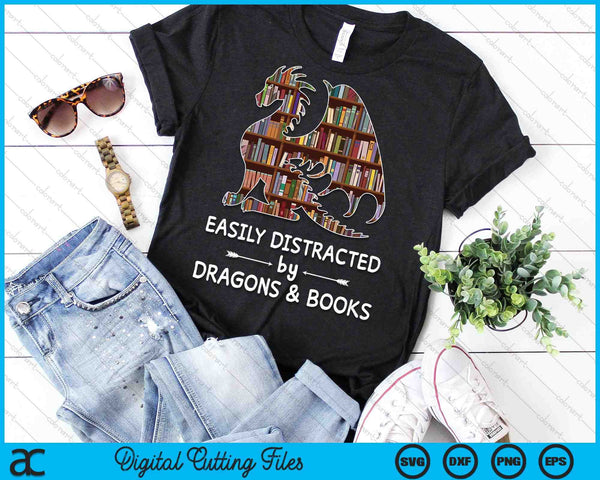Gemakkelijk afgeleid door Dragon en boeken SVG PNG snijden afdrukbare bestanden - on a t-shirt
